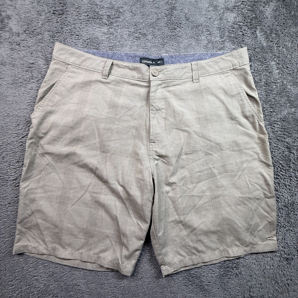 O'Neill Mens Shorts Beige Plaid Chino 40x8 Lightweight Street Skate Skater